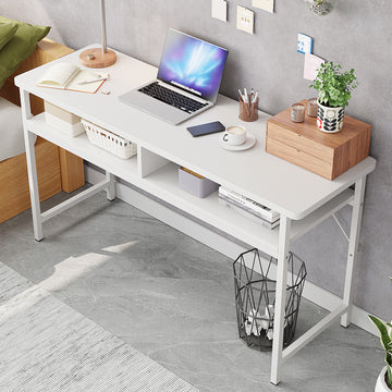Space-Saver Narrow Console Table Wood and Metal Desk White