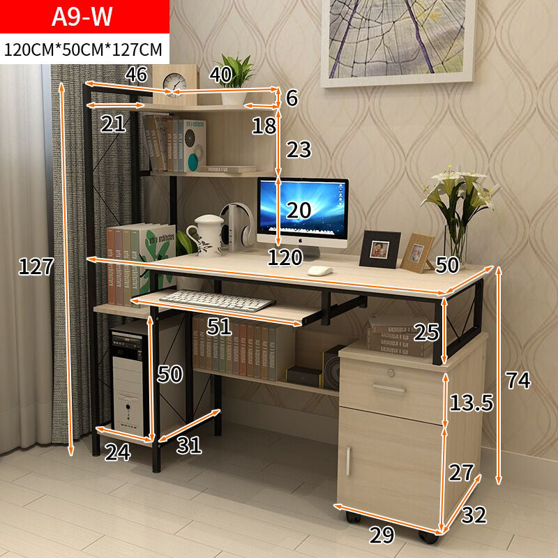 Multi-function Computer Desk Workstation with Shelves and Cabinet White Oak