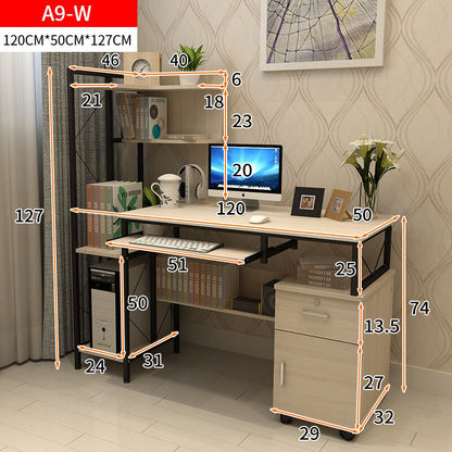 Multi-function Computer Desk Workstation with Shelves and Cabinet White Oak