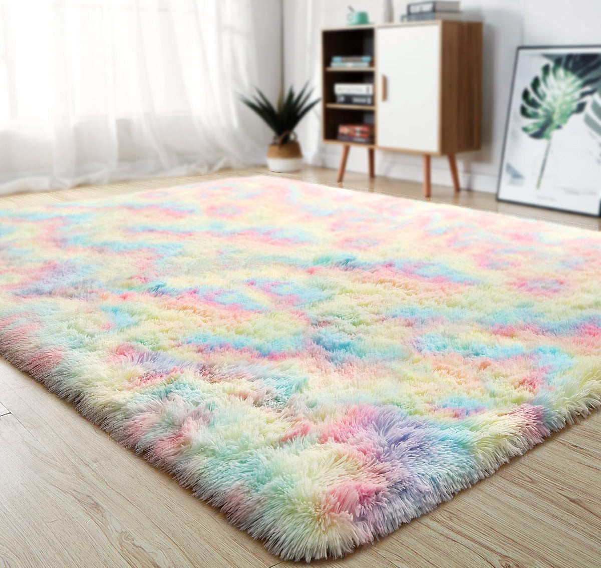 300 x 200 XL Plush Shag Rug for Living Room Rainbow