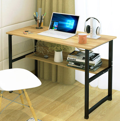 Modern Wood and Metal Computer Desk with Shelf Oak