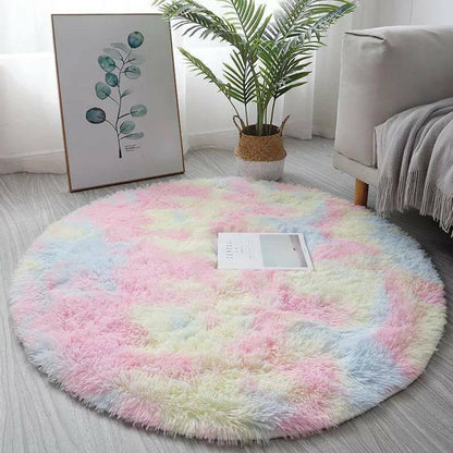 2m Large Infinity Round Shag Rug Soft Cozy Rainbow Dream