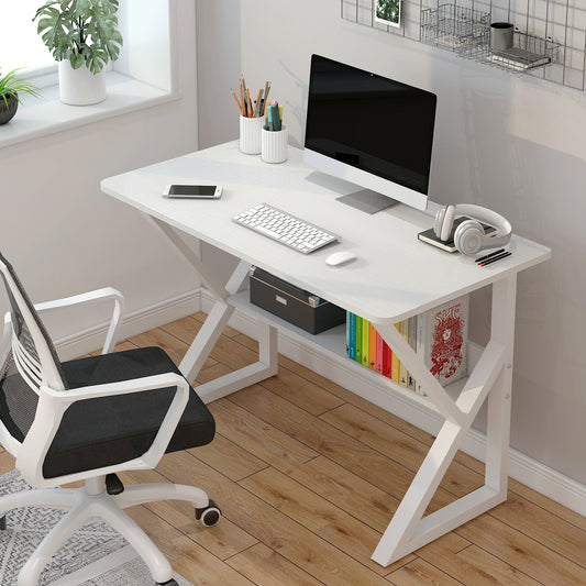 80cm Wood and Metal Computer Desk with Shelf White