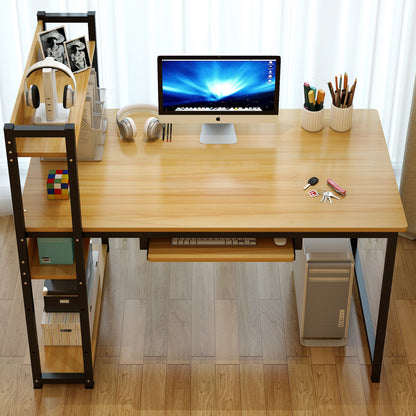 Large Wood Steel Computer Desk with Storage Shelves for Home Office - Oak