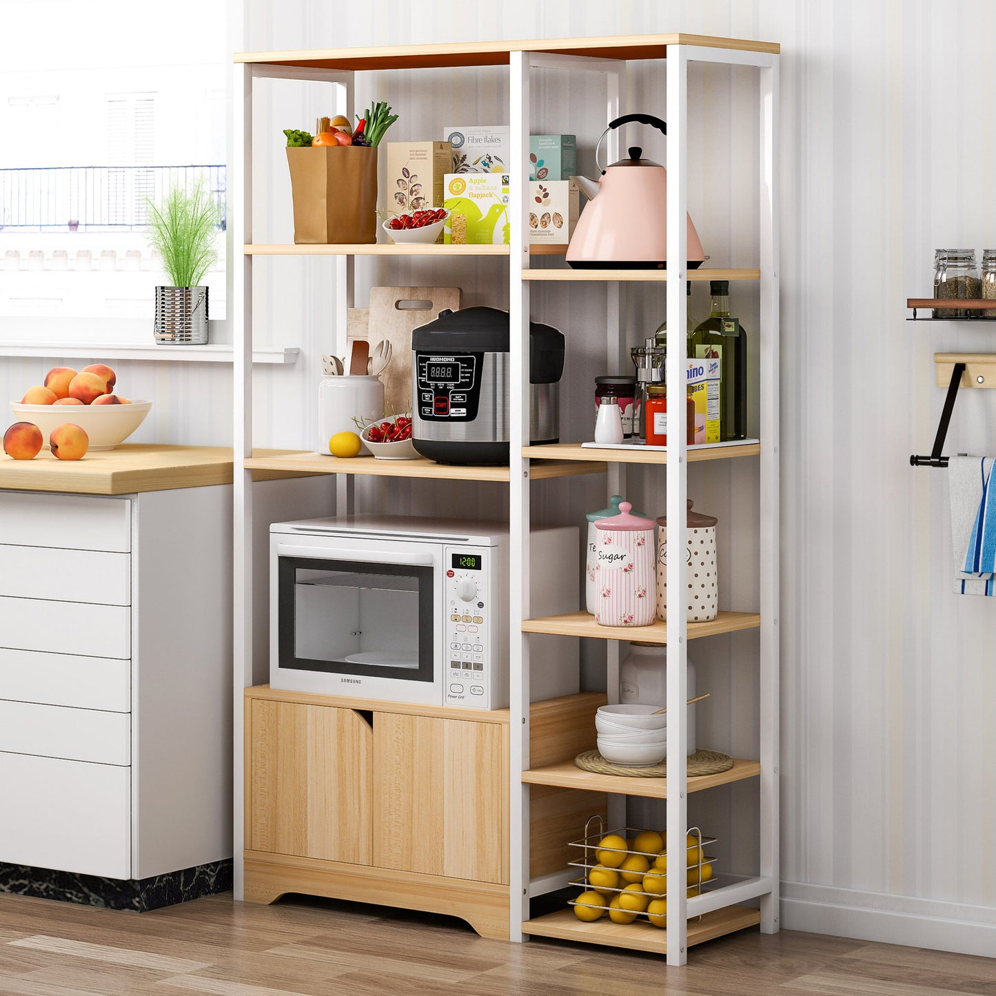 Double Cabinet Kitchen Storage Shelf Oak Modern Design