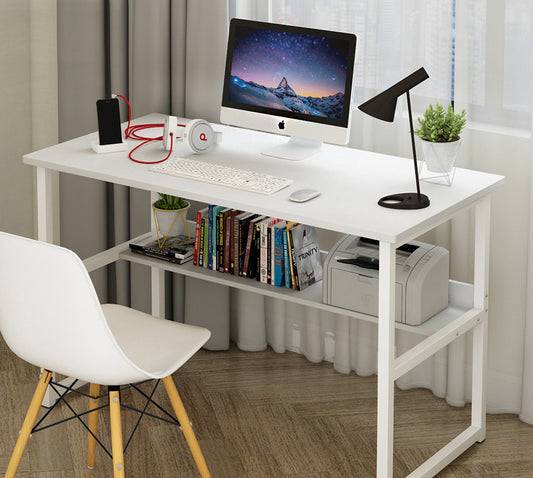 Modern Wood Metal Computer Desk with Shelf White