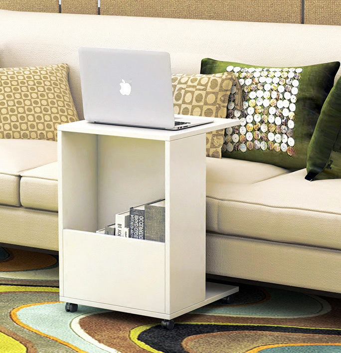 Stylish Sofa Side Table with Magazine Holder White