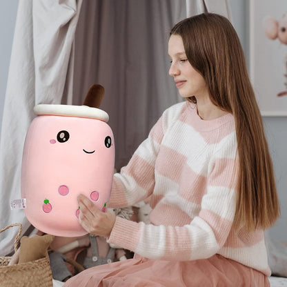 40cm Bubble Tea Plush Toy Boba Cuddly Doll Pillow Cushion Pink