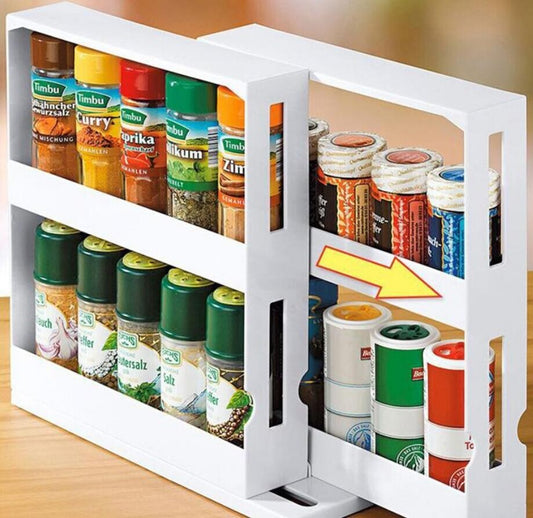 2-Tier Rotating Spice Rack Kitchen Cabinet Organizer for Seasoning Storage