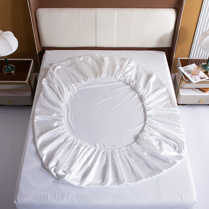 Queen Silky Satin Bed Sheet Set Soft and Smooth White