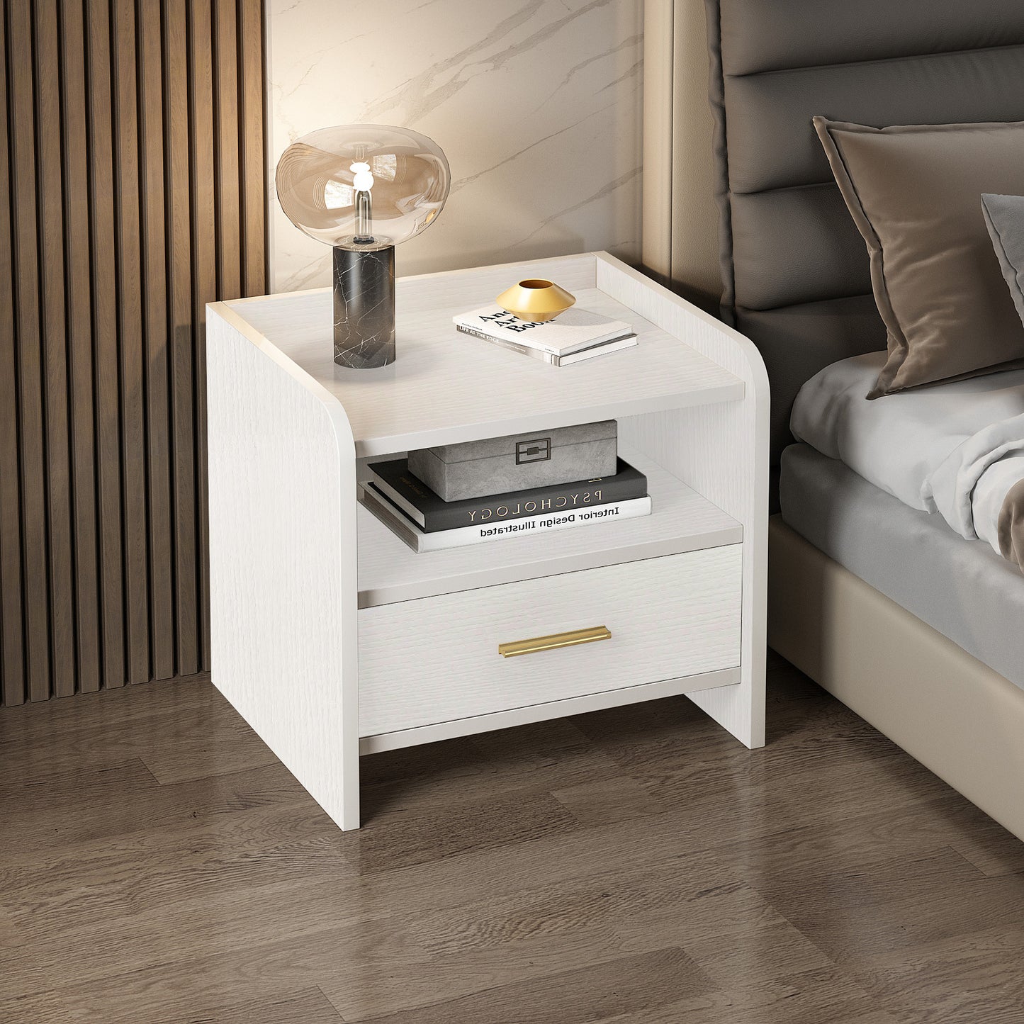 Elegant White Bedside Table Nightstand with Drawer