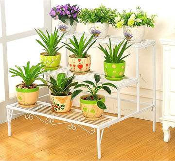 Elegant 3-Tier Metal Garden Plant Stand Shelf Display Rack Flower Pot Holder White