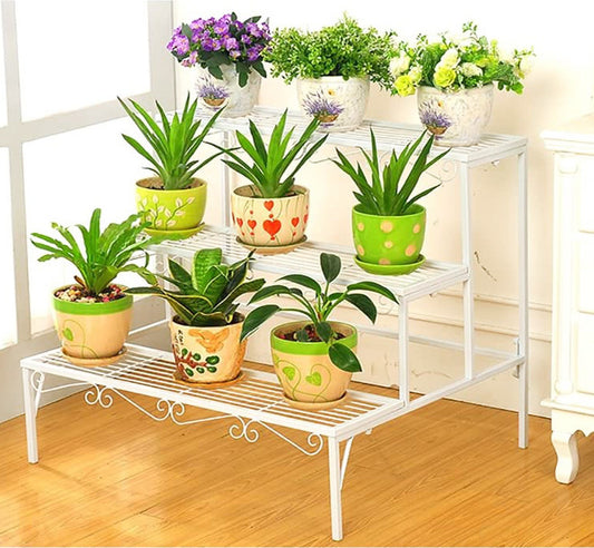 Elegant 3-Tier Metal Garden Plant Stand Shelf Display Rack Flower Pot Holder White