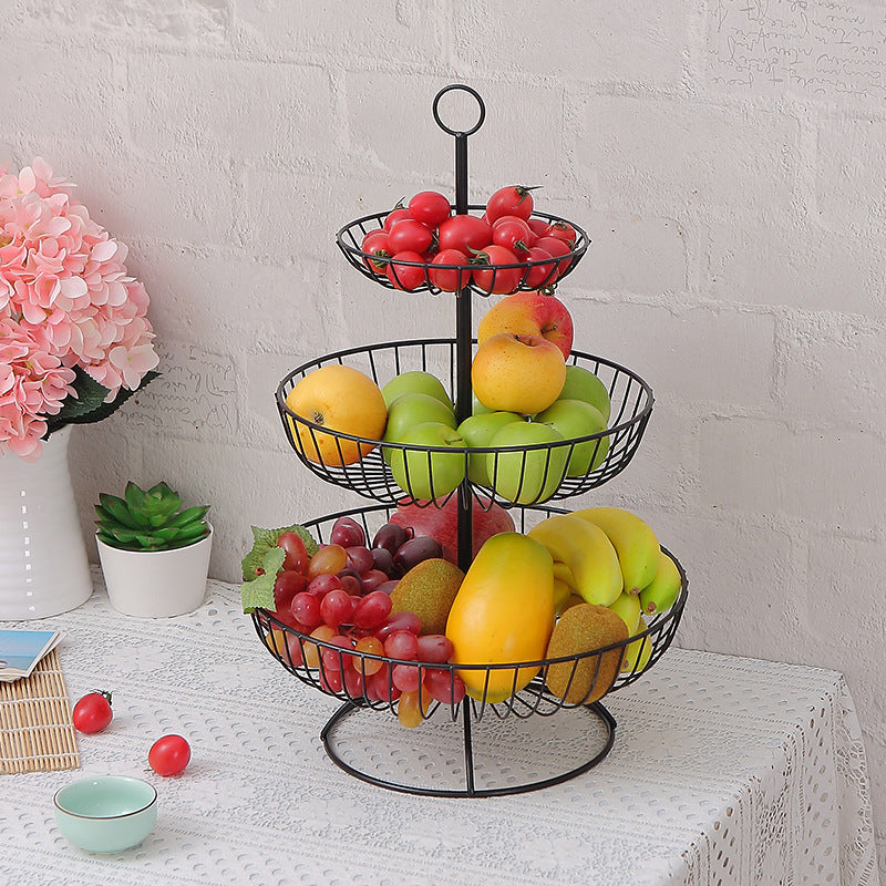 Elegant 3-Tier Metal Fruit Basket Plate Bowl Kitchen Buffet Food Tray Black