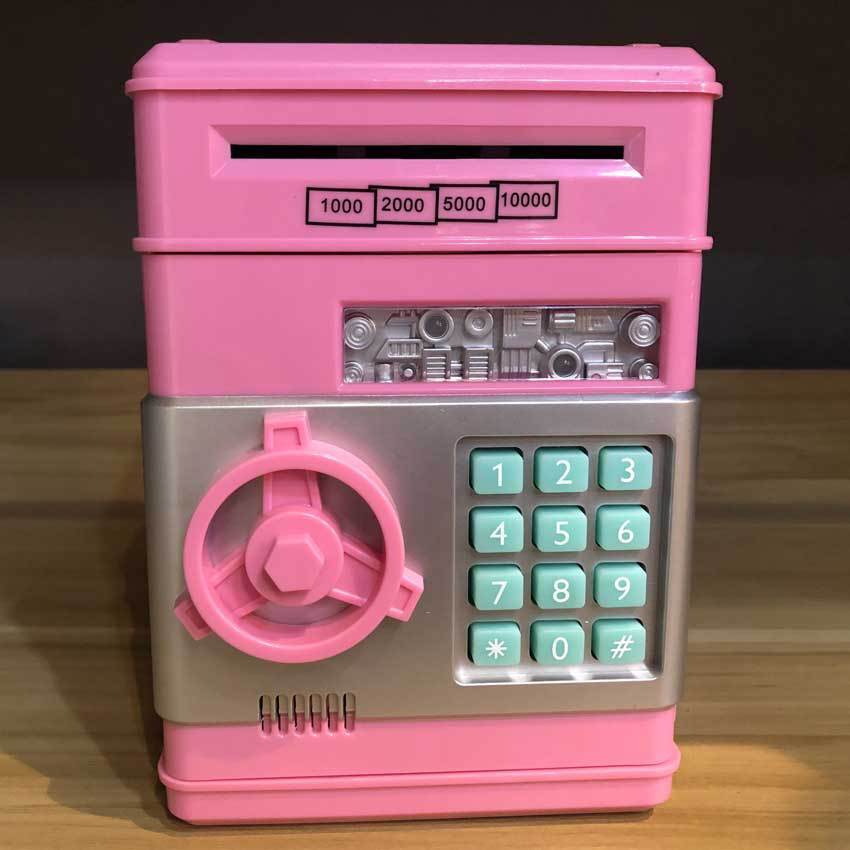 Secure Digital Kids ATM Piggy Bank Safe Money Saving Box with Electronic Lock Pink