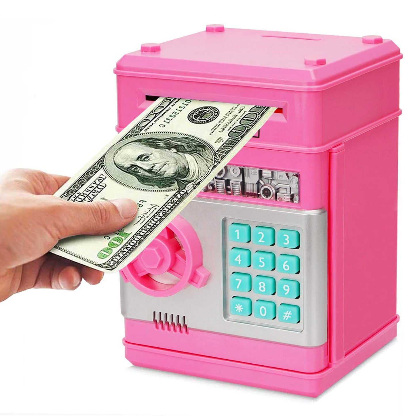 Secure Digital Kids ATM Piggy Bank Safe Money Saving Box with Electronic Lock Pink