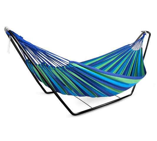 Steel Hammock Stand with Cotton Hammock Combo Set Blue