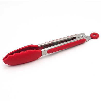 27cm Stainless Steel Silicone Tongs Red for Cooking and Grilling