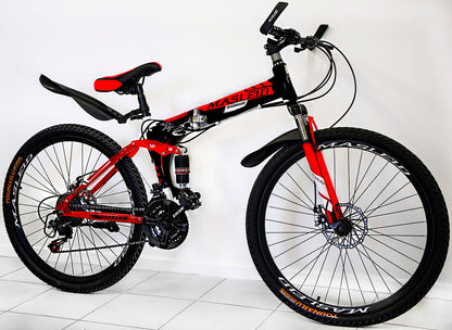 21 Speed Foldable Dual Suspension Mountain Bike Red Black