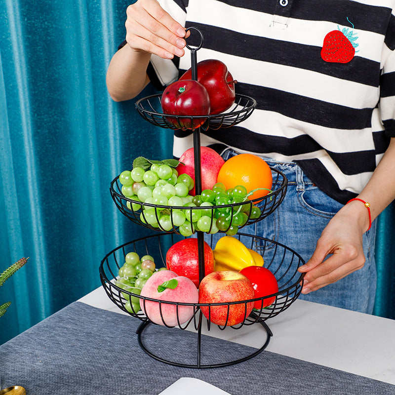 Elegant 3-Tier Metal Fruit Basket Plate Bowl Kitchen Buffet Food Tray Black