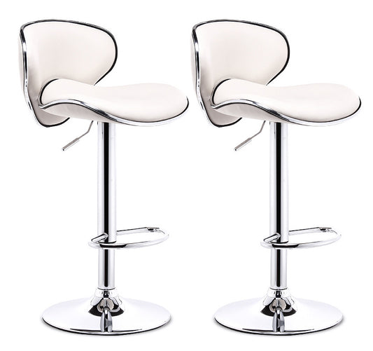 Set of 2 Designer PU Leather Bar Stools Modern White