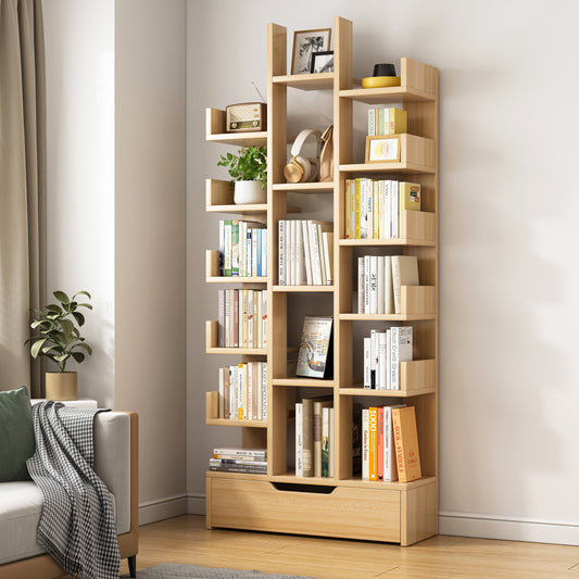 18-Shelf Stylish Bookcase Storage Organizer Oak