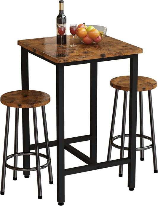 Rustic Wood Steel Dining Set Bar Table and Stools for Modern Homes