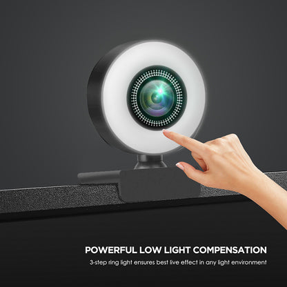 1080p Webcam with Adjustable Ring Light for Streaming and Video Calls