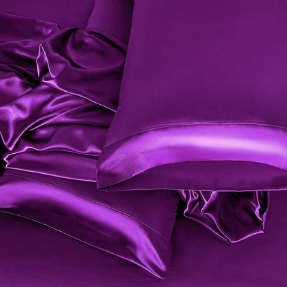 Queen Silky Satin Bed Sheets Set Soft and Smooth Purple