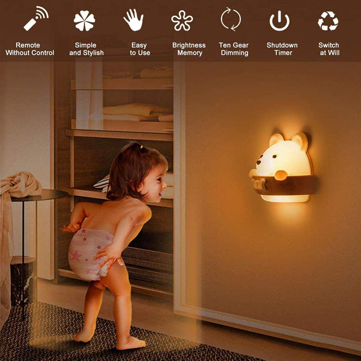 Adorable USB Rechargeable LED Bear Lamp with Remote Control