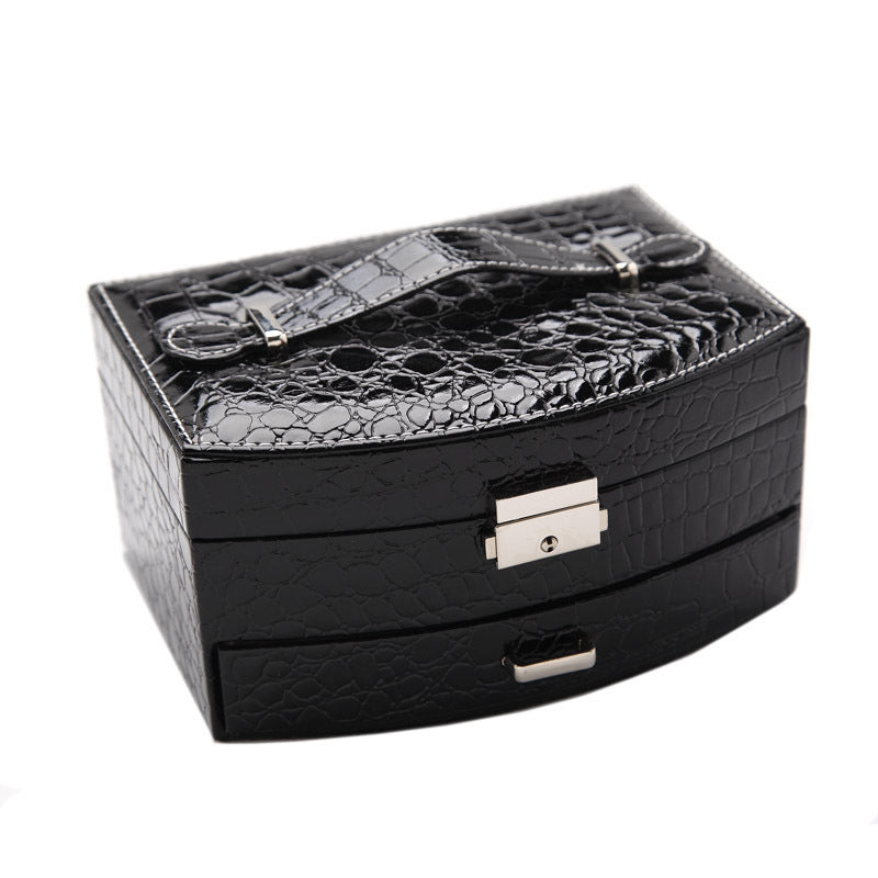 Elegant PU Leather Jewelry Storage Case Midnight Black