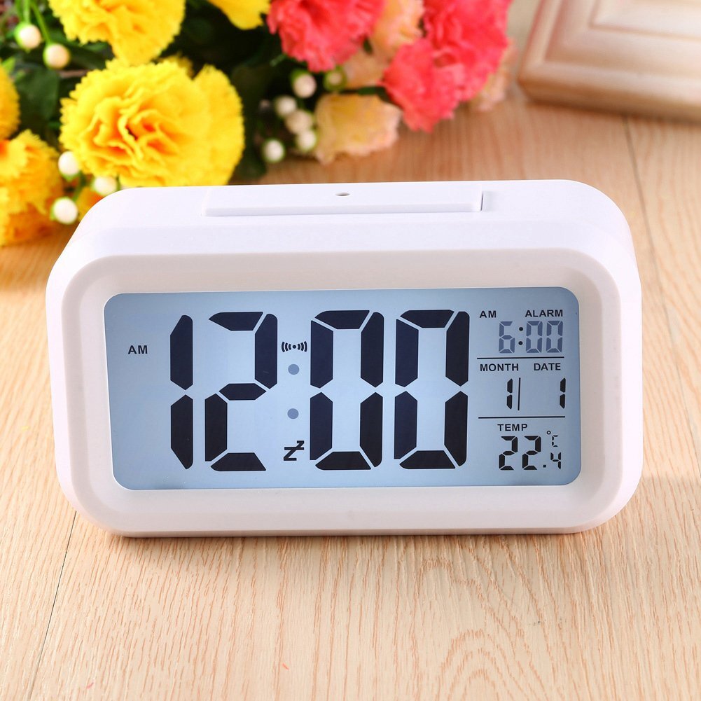 Automatic Digital Sensor Alarm Clock with Snooze Function White