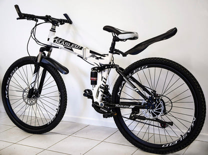 21 Speed Dual Suspension Foldable Mountain Bike White Black