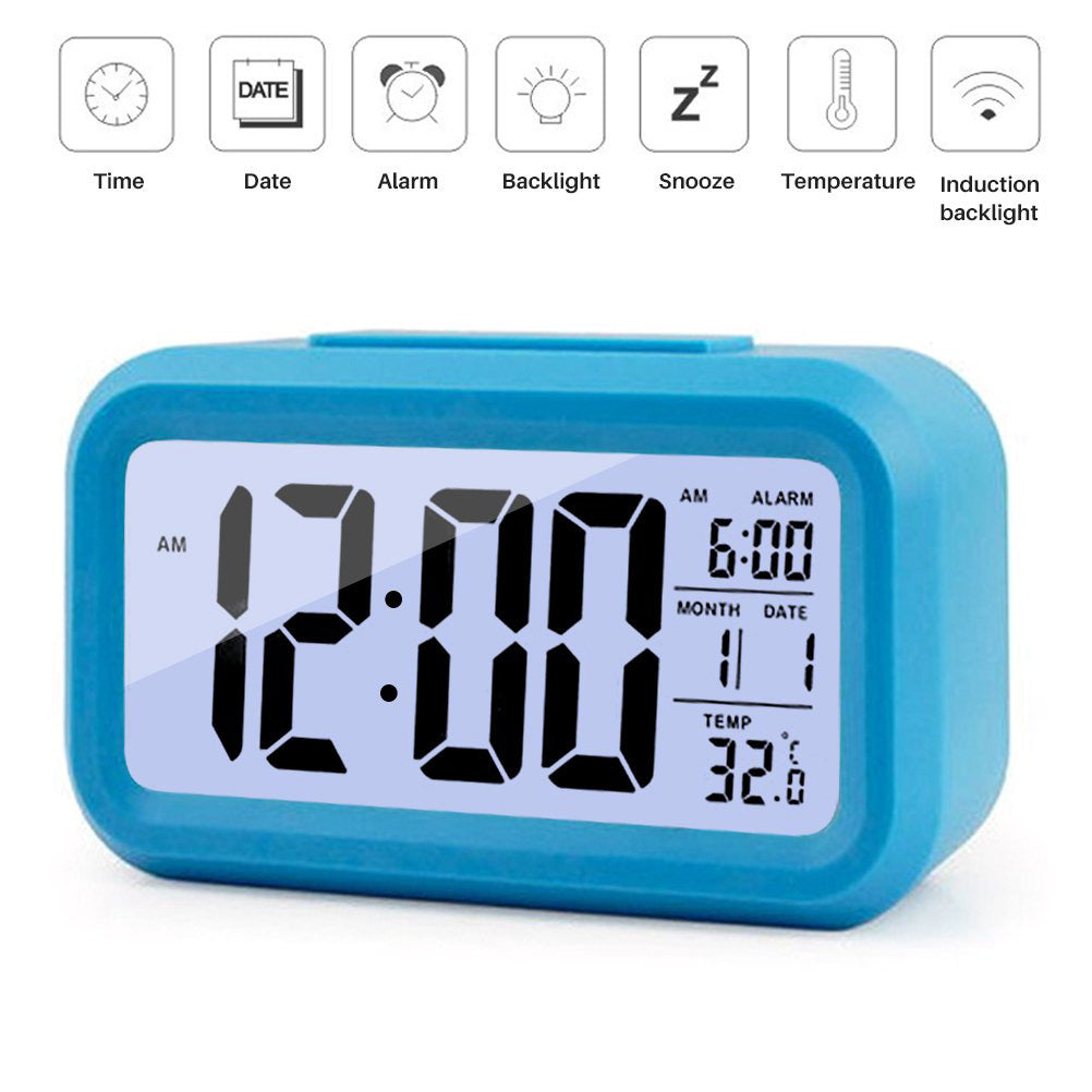 Smart Digital Sensor Alarm Clock with Automatic Light and Snooze Function Blue