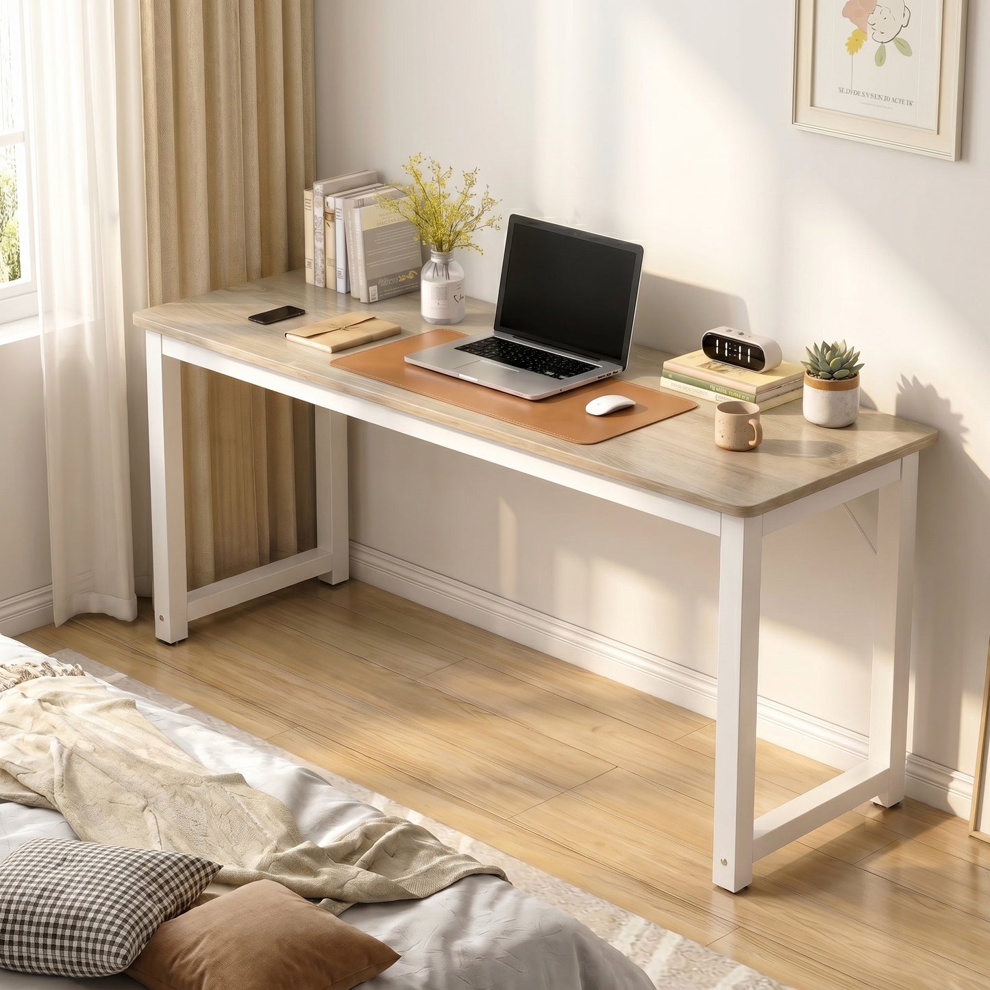 Narrow Wood Metal Console Table Modern Coastal Oak Desk