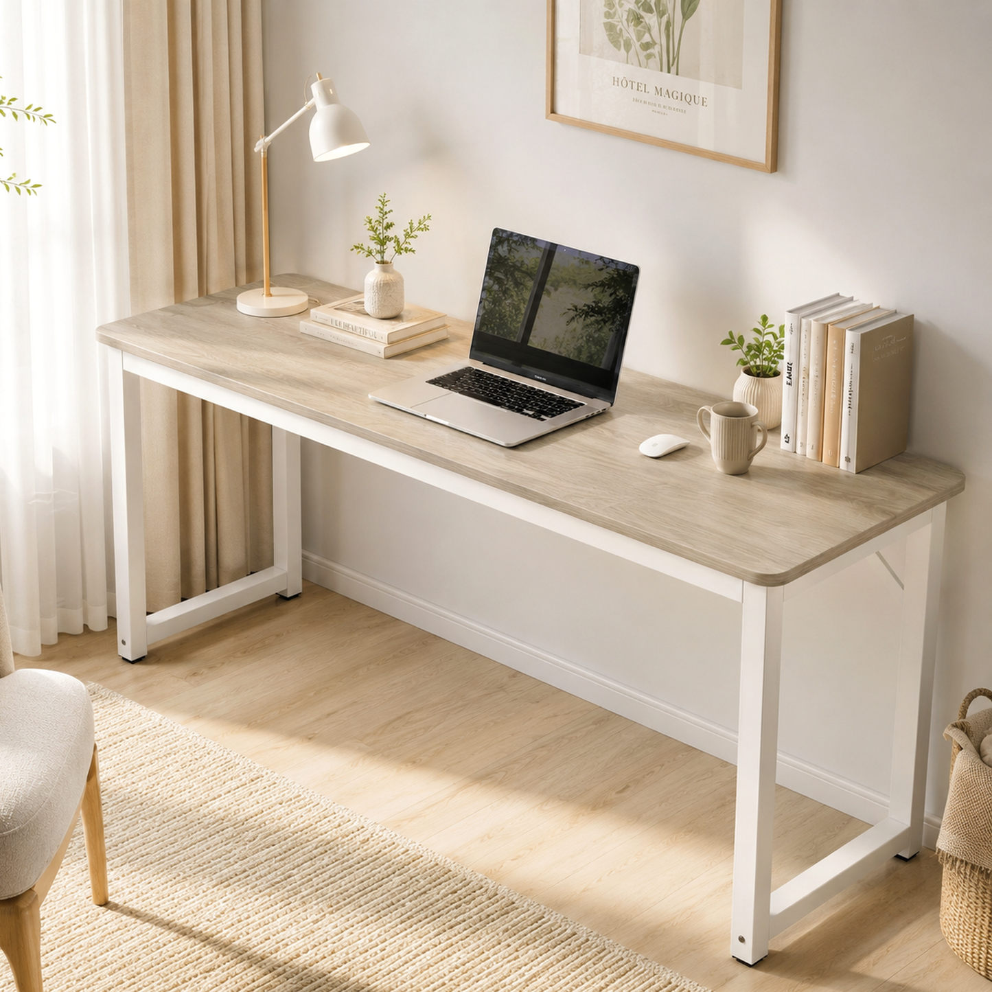 Narrow Wood Metal Console Table Modern Coastal Oak Desk