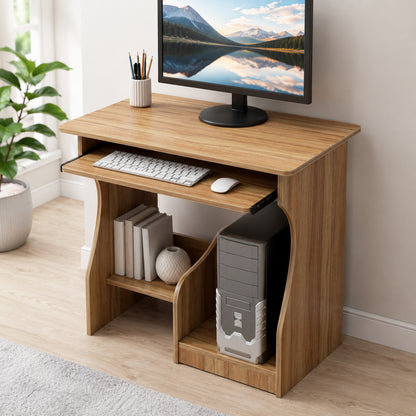 Compact Essential Computer Desk with Shelves Oak