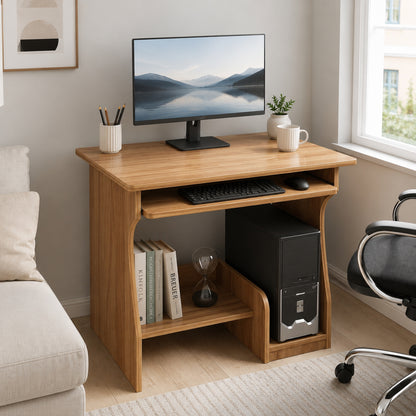 Compact Essential Computer Desk with Shelves Oak