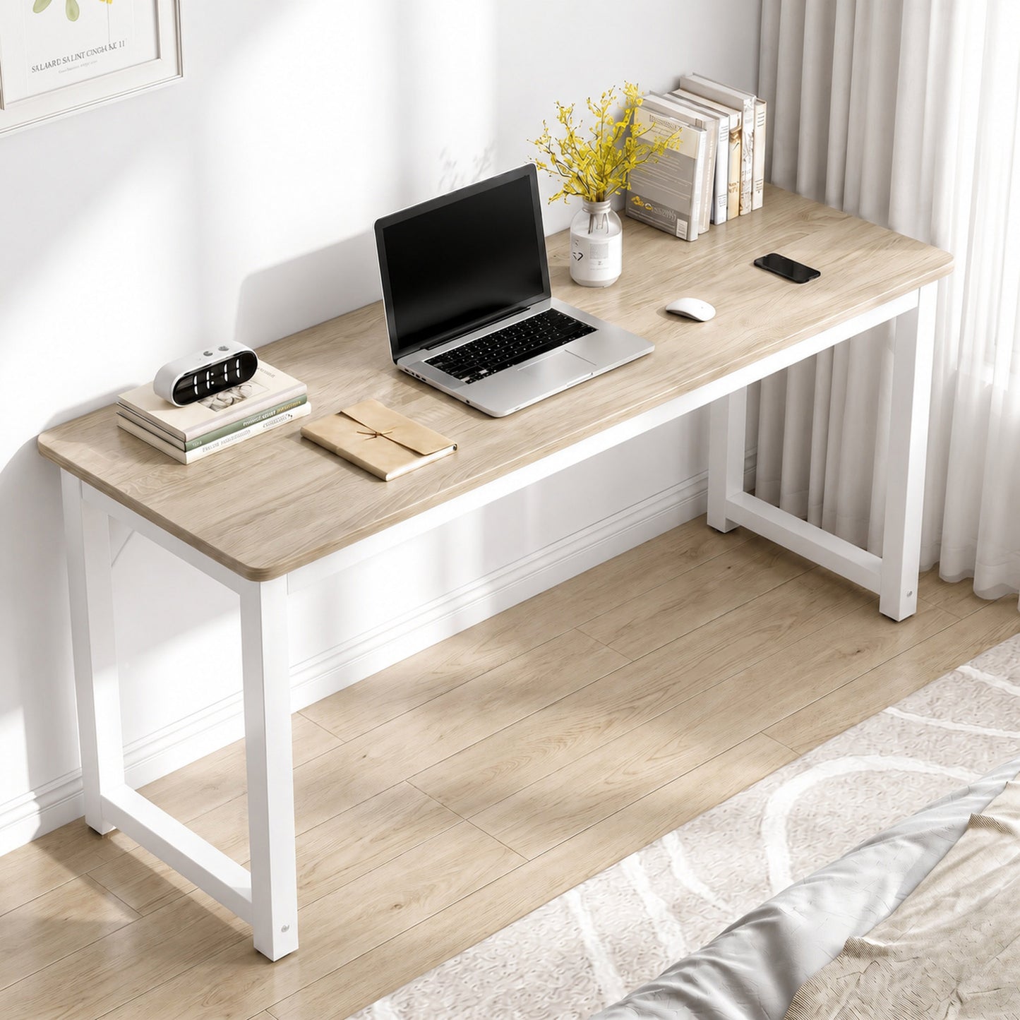 Narrow Wood Metal Console Table Modern Coastal Oak Desk