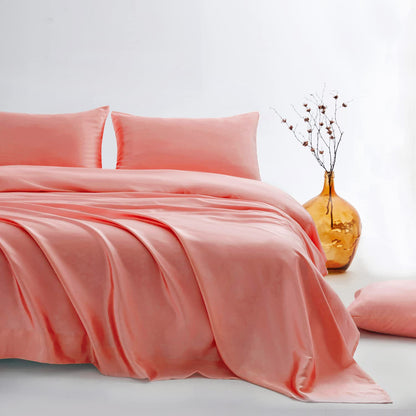 King Silky Satin Bed Sheets Set 4-Piece Luxurious Soft Bedding Rose Gold