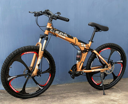 Premium Foldable Mountain Bike 6 Spoke Gold Black