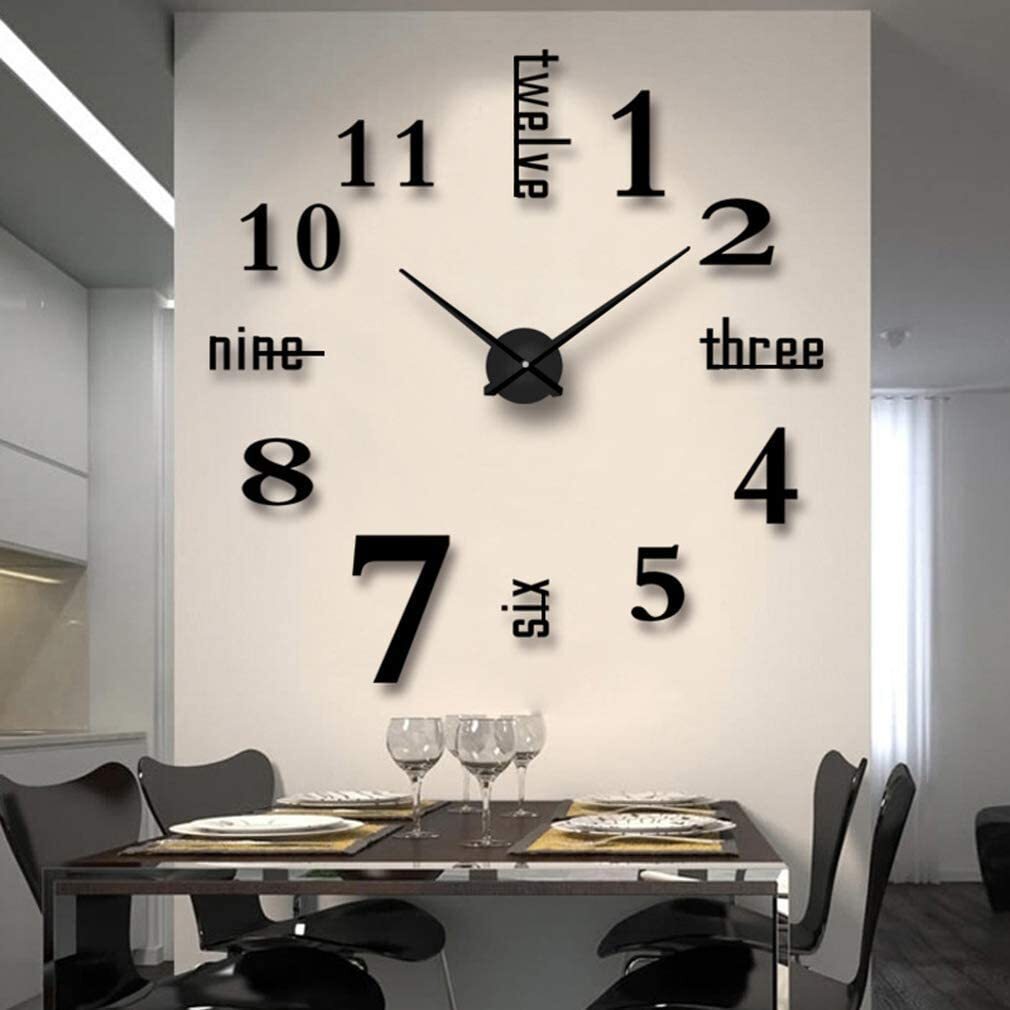 Large Modern DIY Wall Clock Home Decoration Black