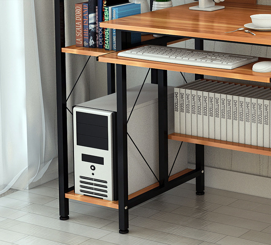 Multi-function Computer Desk Workstation with Shelves and Cabinet White Oak