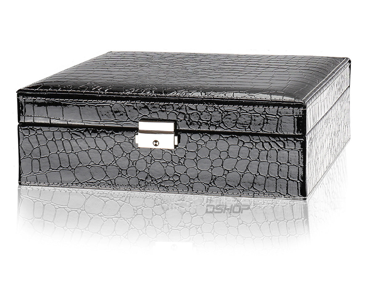 Luxury Crocodile Leather Jewellery Box Organizer Black