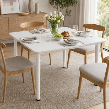 Modern White Kitchen Dining Table 80cm Square Wood Metal