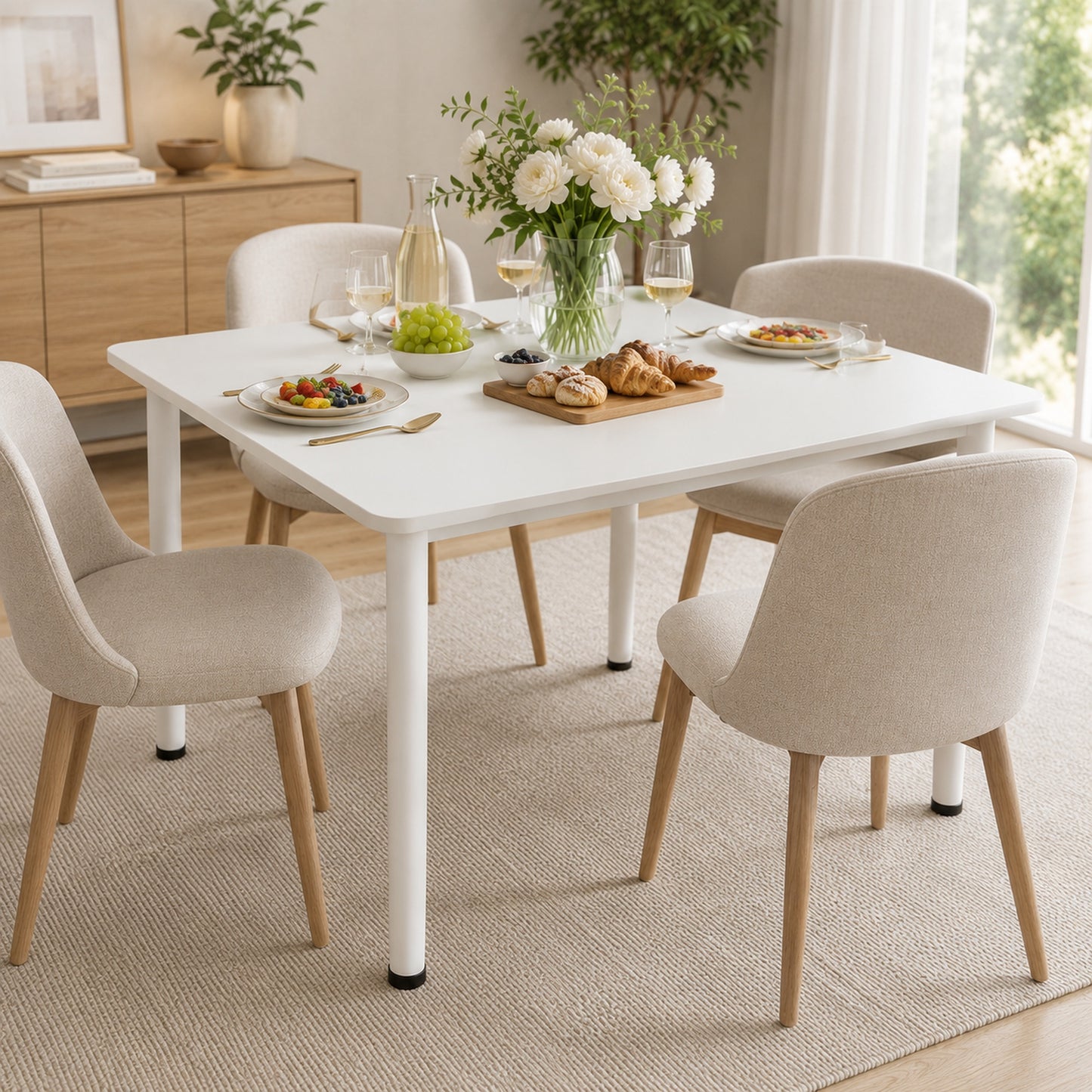Modern White Kitchen Dining Table 80cm Square Wood Metal
