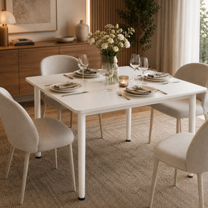 Modern White Kitchen Dining Table 80cm Square Wood Metal