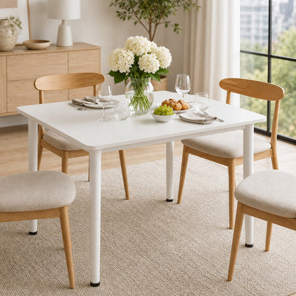 Modern White Kitchen Dining Table 80cm Square Wood Metal