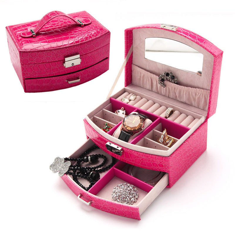 Hot Pink Luxury PU Leather Jewelry Box Organizer