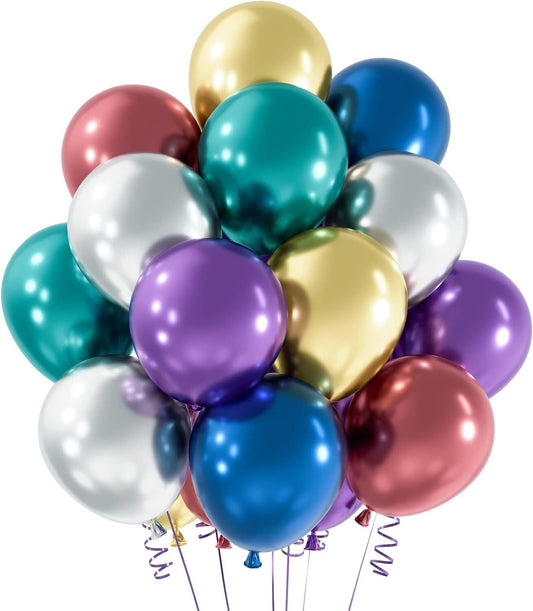 50 Pack Chrome Metallic Latex Balloons Party Decorations Colourful